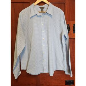 Van Heusen Women's Long Sleeve Light Blue and White Gingham Button Down Size XL